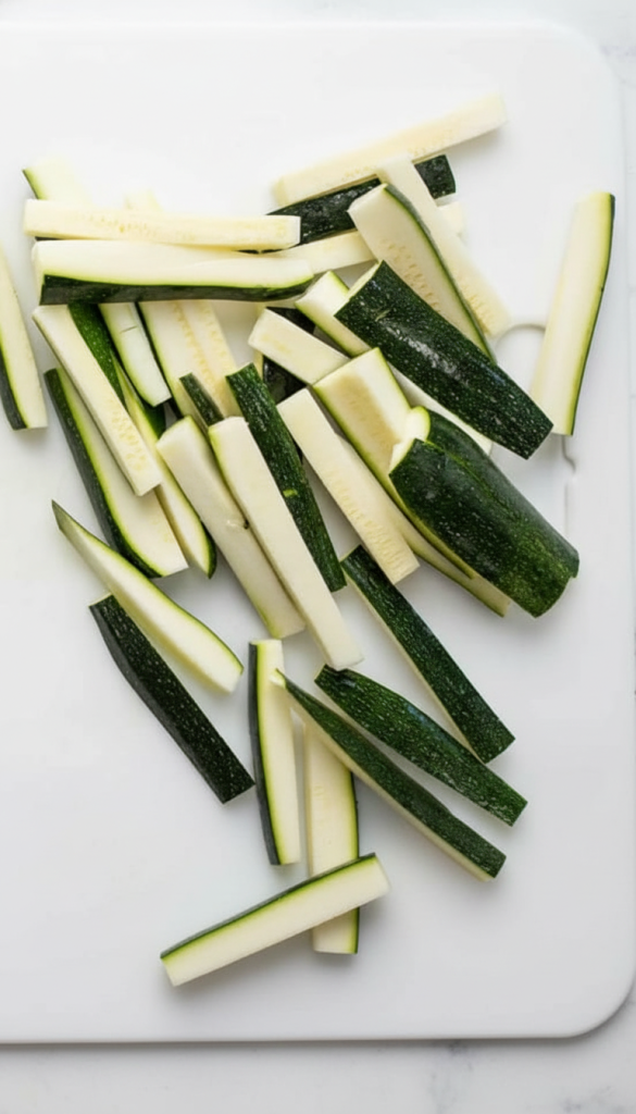 Zucchini wedges being cut