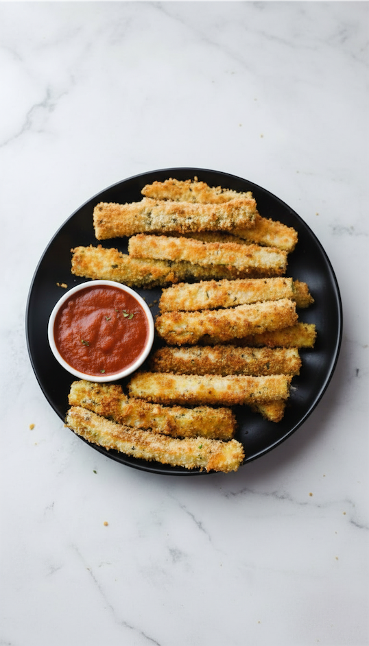 Gluten Free Air Fryer Zucchini Fries on black plate