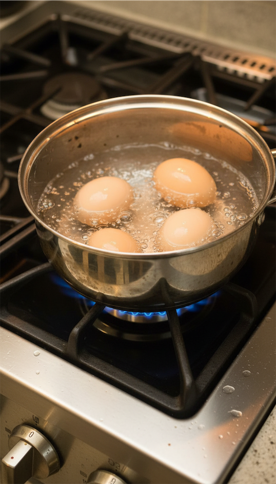 eggs boiling in pot