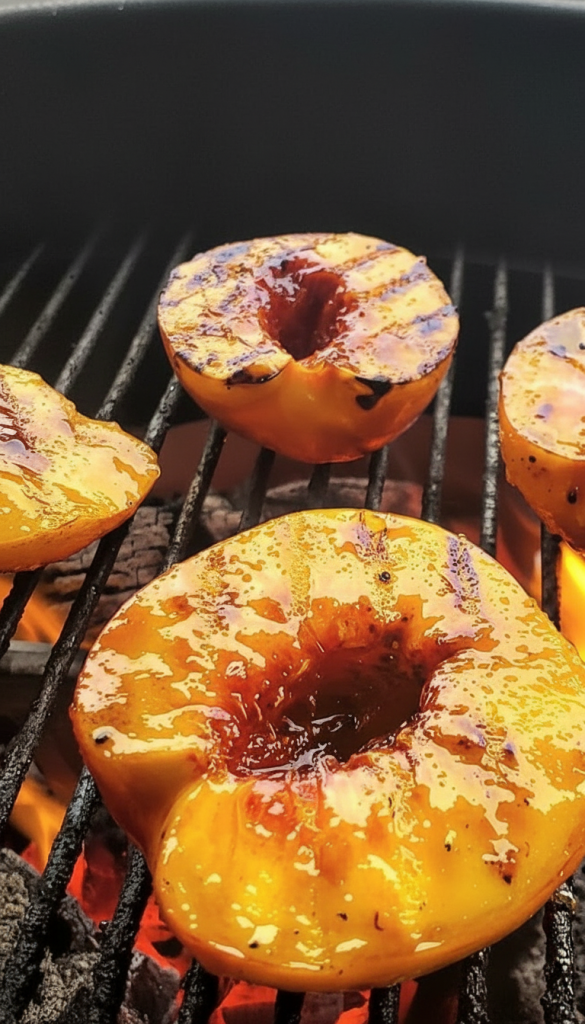 BBQ Grilled Peaches on the grill