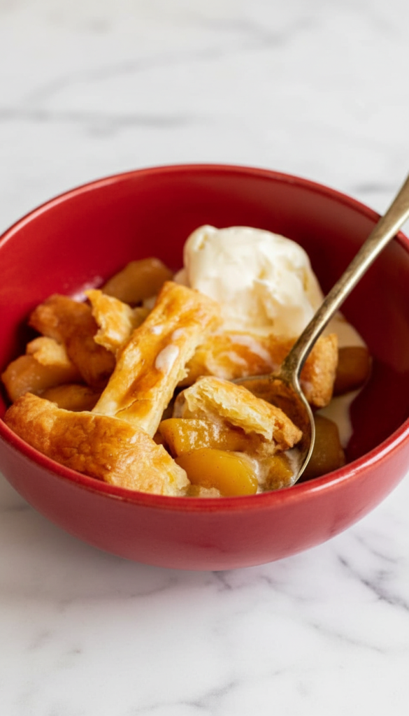 Pie Crust Peach Cobbler served