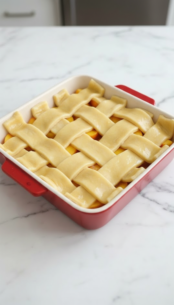 Peach Cobbler with pie lattice on top
