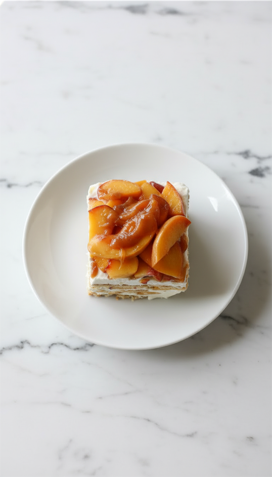 Peach Icebox Cake with caramel drizzle