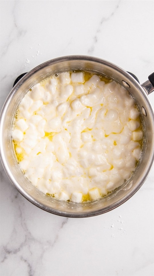 butter and marshmallows melted in saucepan
