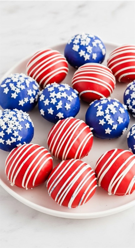 red oreo balls drizzled in white