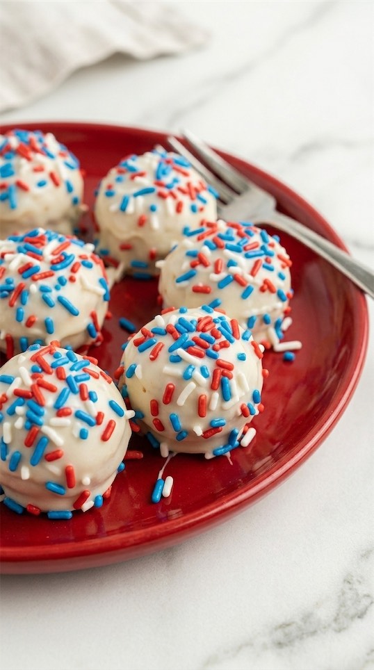 Peanut Butter Rice Krispie Balls on red plate