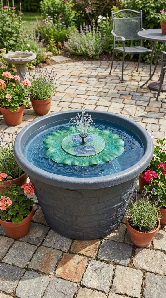 lily pad water feature in planter