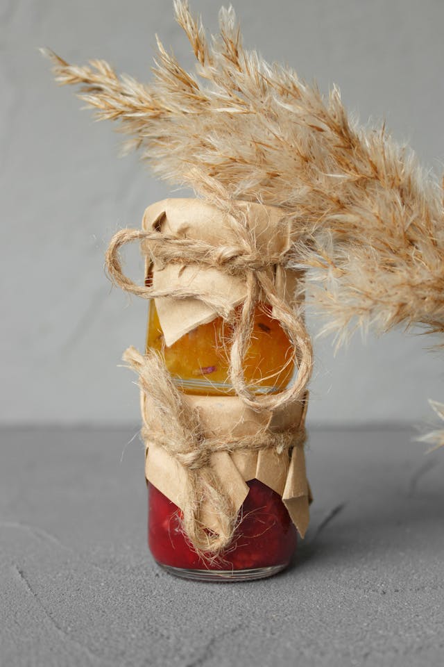 homemade jam in twine