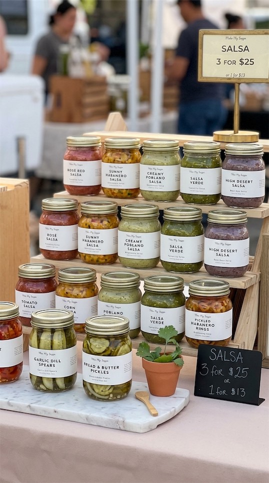 salsa in mason jars at farmers market