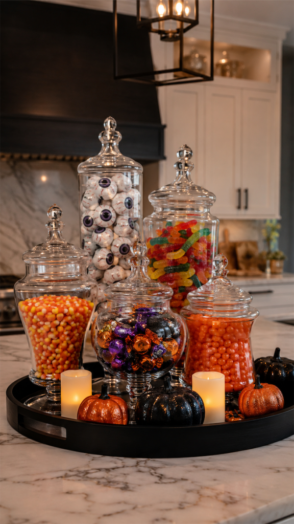 jars filled with halloween sweets