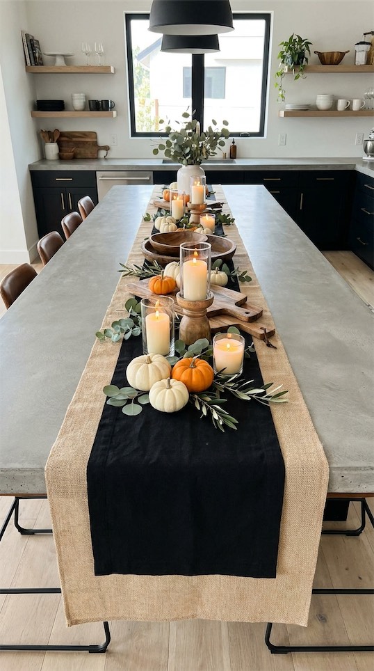 neutral halloween display in kitchen