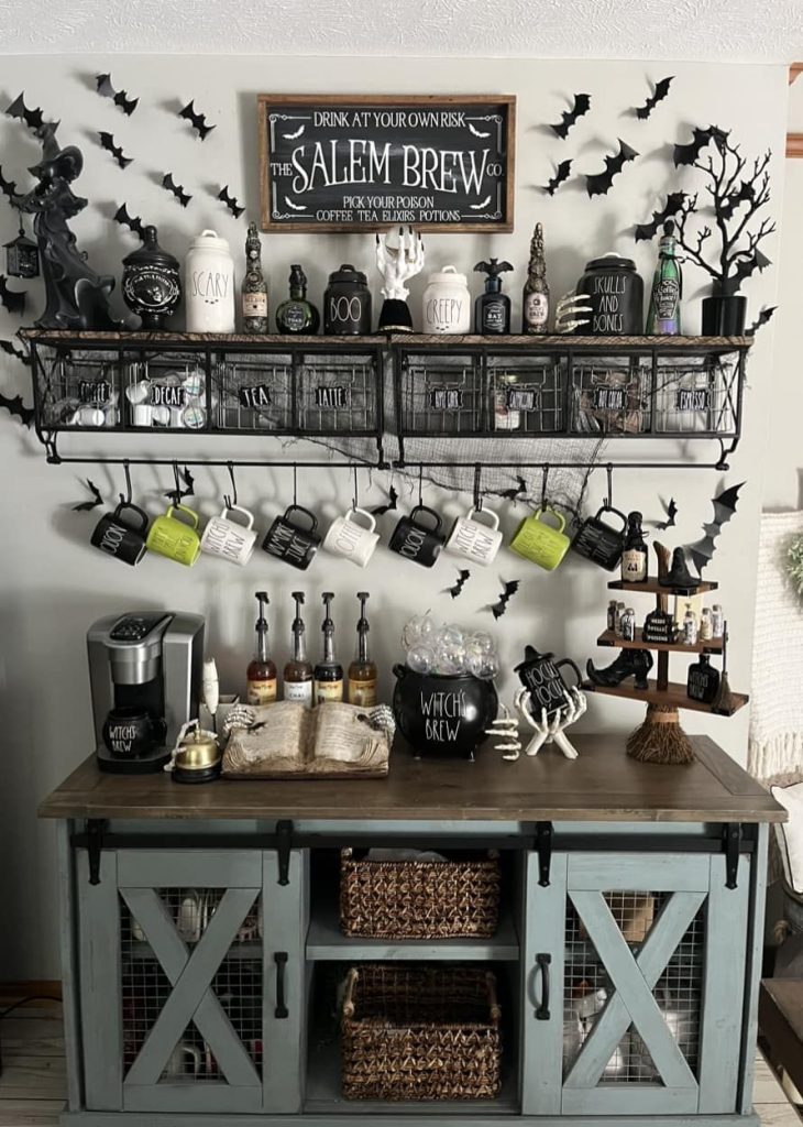coffee bar halloween kitchen island decor ideas