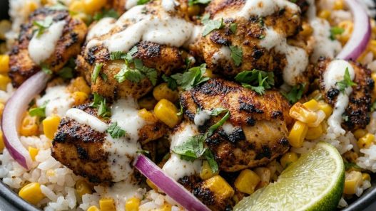 chicken street corn rice bowl