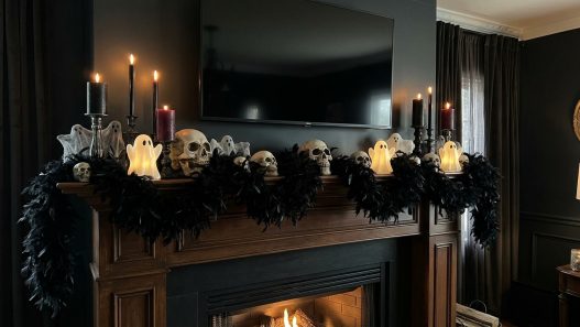 Halloween mantle decor with tv