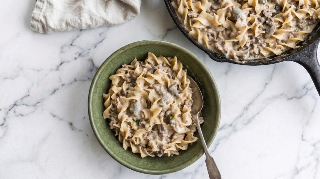 Creamy Ground Beef Stroganoff