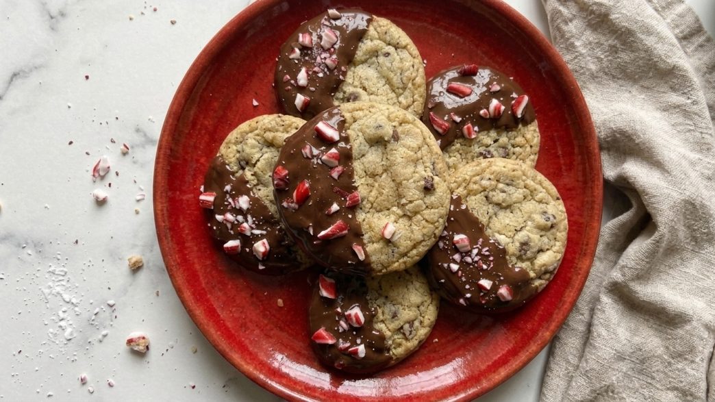 half dipped peppermint chocolate chip cookies
